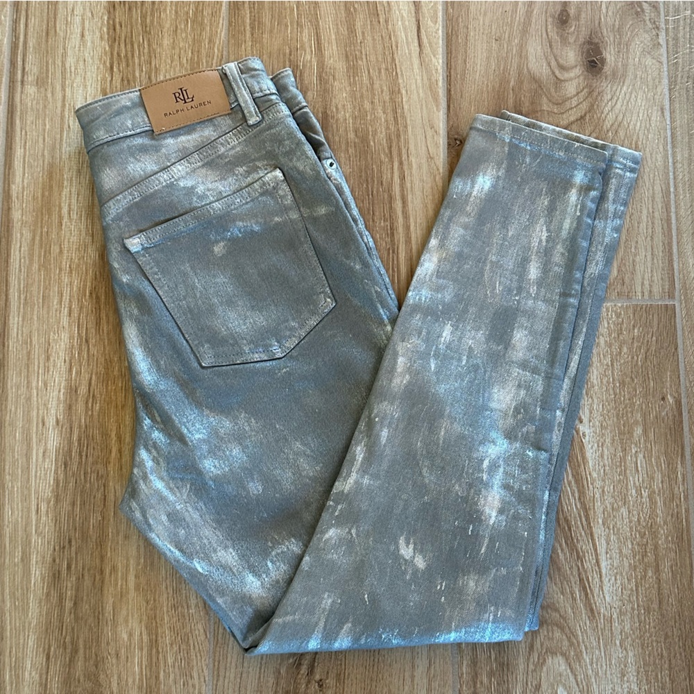 Lauren Ralph Lauren Silver Coated Metallic Skinny Jeans Pants Women's Size  10